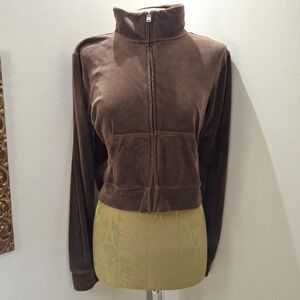 Hollister Brown Velour Cropped Track Jacket W Pockets Size Large Y2K Style